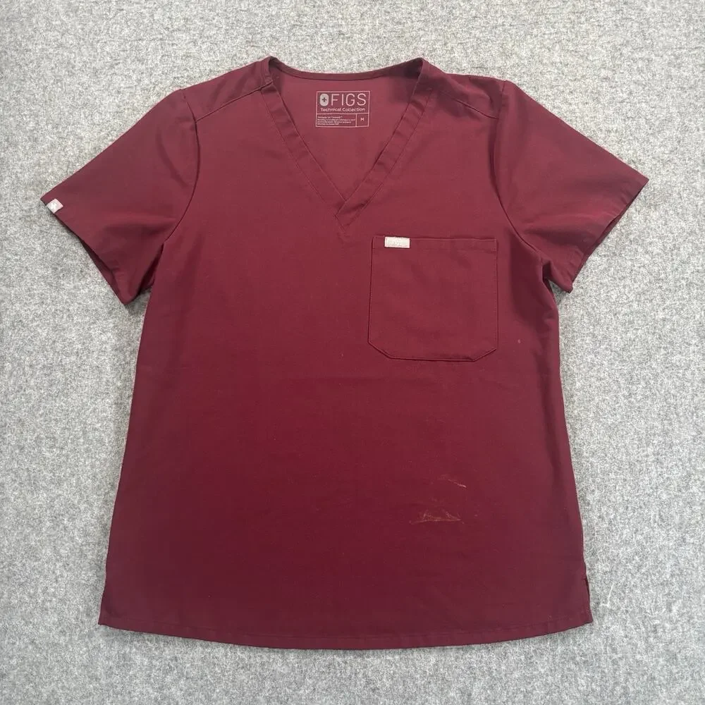 FIGS Catarina One-Pocket Scrub Top Women M Burgundy Maroon V-Neck Style FW1000